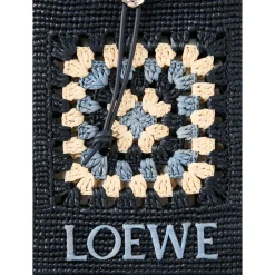 Raffia-Beuteltasche Paula's ibiza mit Häkelmuster Navy Sky Blue
