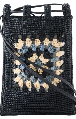 Raffia-Beuteltasche Paula's ibiza mit Häkelmuster Navy Sky Blue