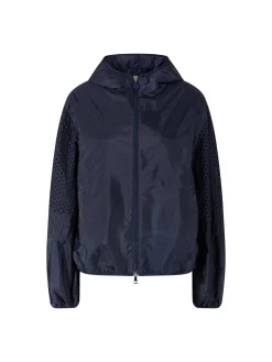 Regenjacke 'Zelkova' mit Kapuze und San Gallo-Besatz Marineblau