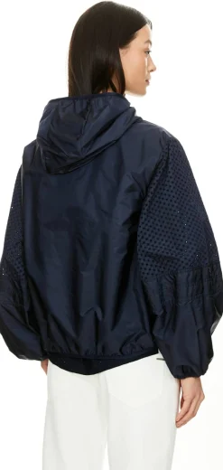 Regenjacke 'Zelkova' mit Kapuze und San Gallo-Besatz Marineblau
