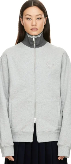 Reißverschlussjacke aus Baumwollfleece Grau