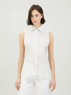 Ärmellose Bluse 'Melissa' Weiß/Beige
