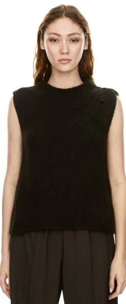 Ärmelloses Cashmere-Seidentop 'Jyll Embroidery' Schokolade