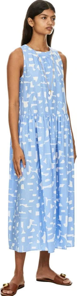 Ärmelloses Midikleid Hellblau/Weiß