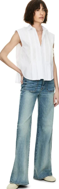 Ärmelose Bluse mit Volants Weiß