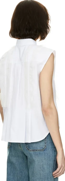 Ärmelose Bluse mit Volants Weiß