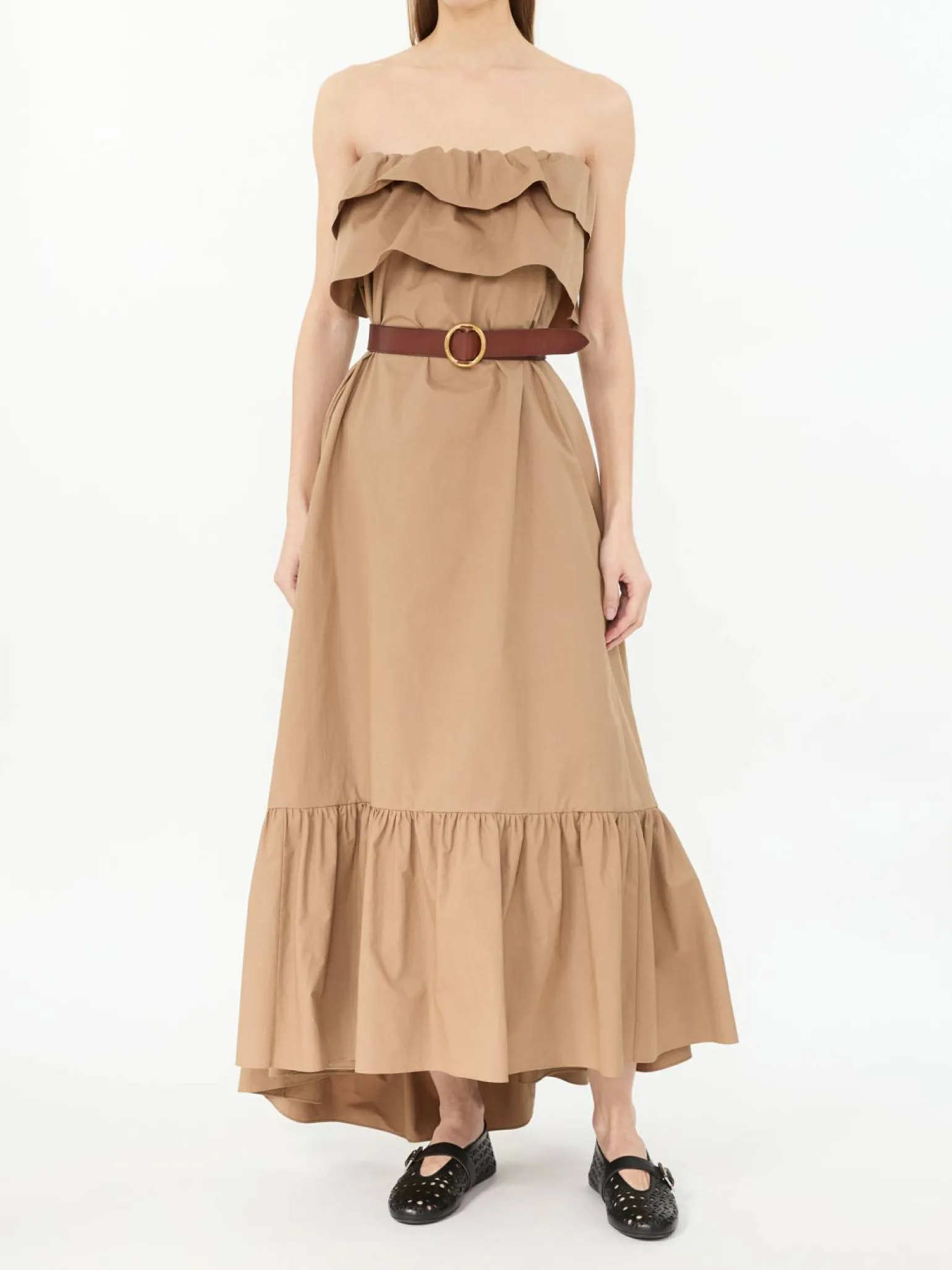 Rüschenkleid aus Baumwolle Braun