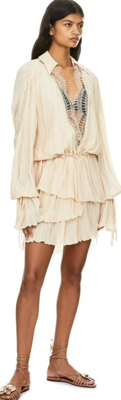 Rüschenkleid aus plissiertem Georgette Beige
