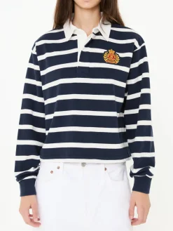 Rugby-Poloshirt Marineblau/Weiß