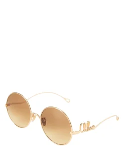 Runde Sonnenbrille mit Logo Gold