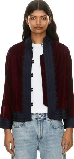 Samtblazer mit orientalischem Strickmuster Bordeaux
