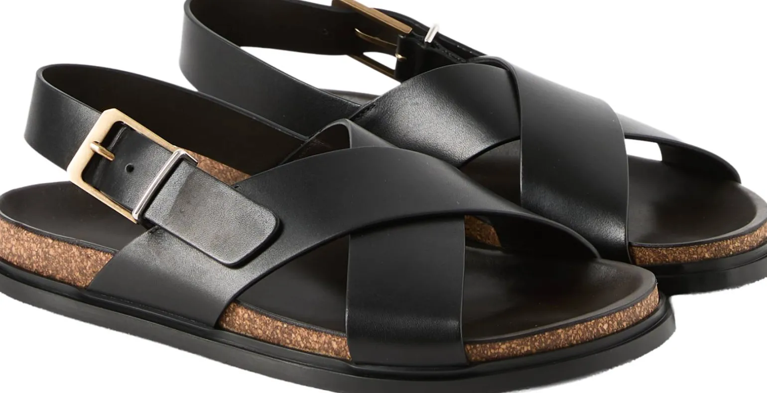 Sandale 'Buckle' aus Kalbsleder Schwarz