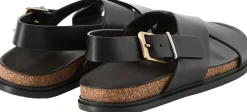 Sandale 'Buckle' aus Kalbsleder Schwarz