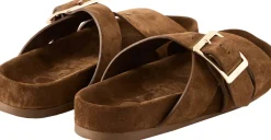Sandale 'Ease Buckle' aus Veloursleder Braun