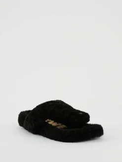 Sandalen 'Ease' aus Shearling Schwarz
