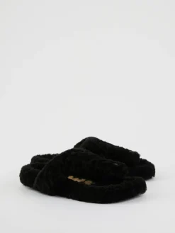 Sandalen 'Ease' aus Shearling Schwarz