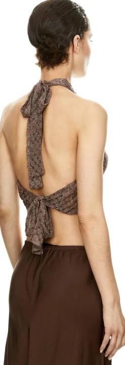 Schimmerndes Top mit Spinnennetz-Motiv Braun