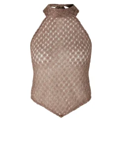 Schimmerndes Top mit Spinnennetz-Motiv Braun