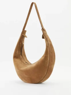 Schultertasche 'Augustina' aus Veloursleder Beige