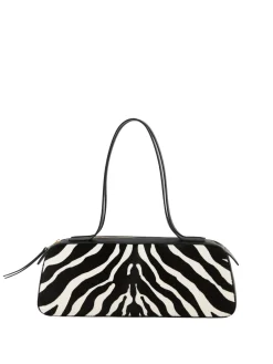 Schultertasche 'Simona' aus Kalbshaar mit Zebra Print Schwarz