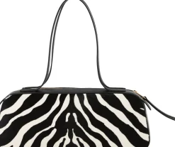 Schultertasche 'Simona' aus Kalbshaar mit Zebra Print Schwarz