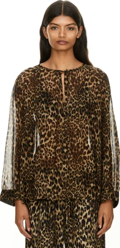 Seidenbluse 'Acadia' mit Leopardenmuster Braun