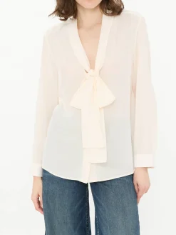 Seidenbluse 'Angelique' mit Lavallière-Kragen Crème