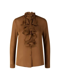 Seidenbluse 'Lily' mit Rüschenkragen Braun
