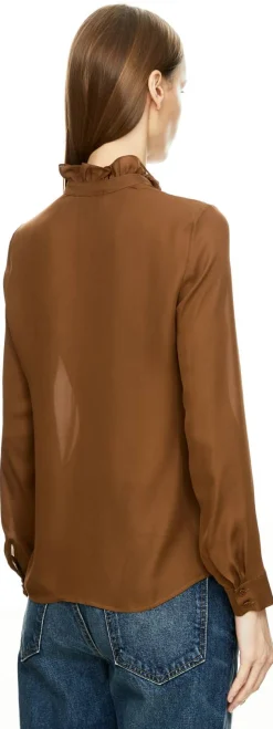 Seidenbluse 'Lily' mit Rüschenkragen Braun