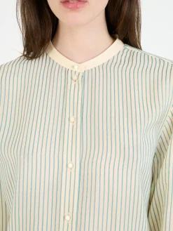 Seidenbluse mit kontrastierenden Streifen Beige/Grün