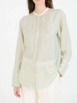 Seidenbluse mit kontrastierenden Streifen Beige/Grün