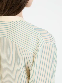 Seidenbluse mit kontrastierenden Streifen Beige/Grün