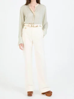 Seidenbluse mit kontrastierenden Streifen Beige/Grün
