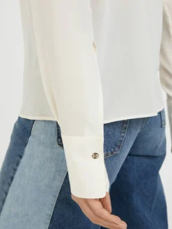 Seidenbluse mit Lavallière-Kragen Crème