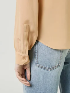 Seidenbluse mit Lavallière-Kragen Beige