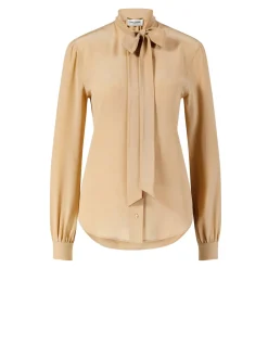 Seidenbluse mit Lavallière-Kragen Beige