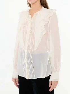Seidenbluse mit Rüschen Crème