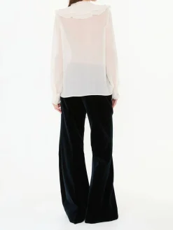 Seidenbluse mit Rüschen Crème