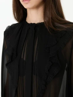 Seidenbluse mit Rüschen Schwarz