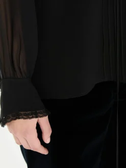 Seidenbluse mit Rüschen Schwarz