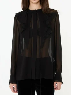 Seidenbluse mit Rüschen Schwarz