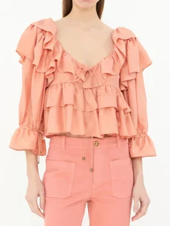 Seidenbluse mit Rüschen Shell Coral