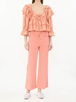 Seidenbluse mit Rüschen Shell Coral