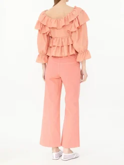 Seidenbluse mit Rüschen Shell Coral