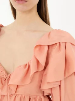 Seidenbluse mit Rüschen Shell Coral