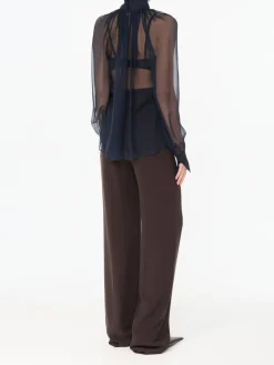 Seidenbluse mit Stehkragen Marineblau