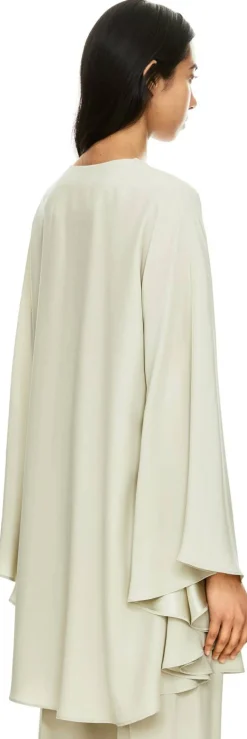 Seidenbluse mit Volantärmel Khaki