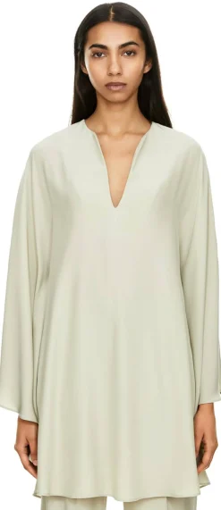 Seidenbluse mit Volantärmel Khaki