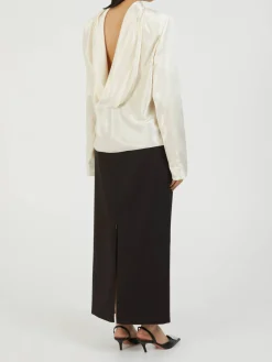 Seidenbluse mit Wasserfallausschnitt Crème