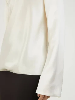 Seidenbluse mit Wasserfallausschnitt Crème